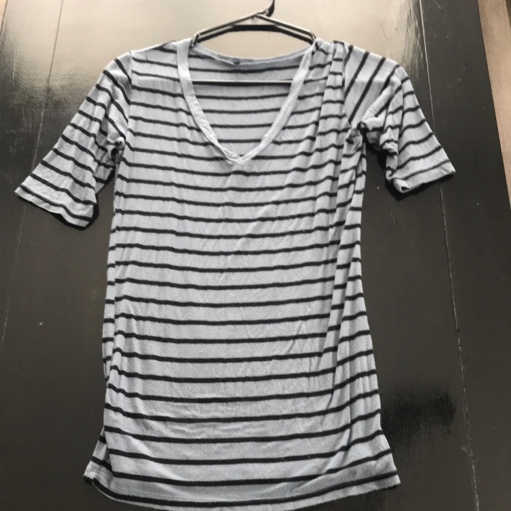 Light Gray Striped V-Neck Shirt